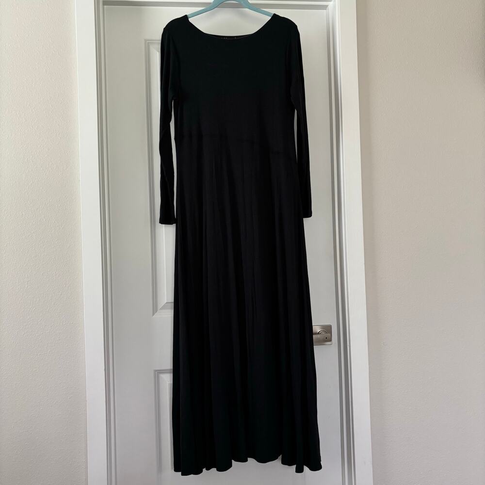 Soft Surroundings Black Long Sleeve Midi Dress Pima Cotton Modal Minimalist SZ M